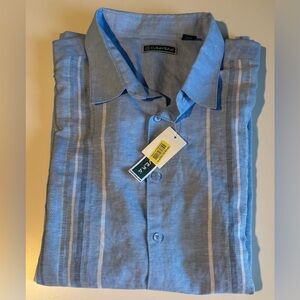 Cubavera Men's Light Blue and White Striped Shirt